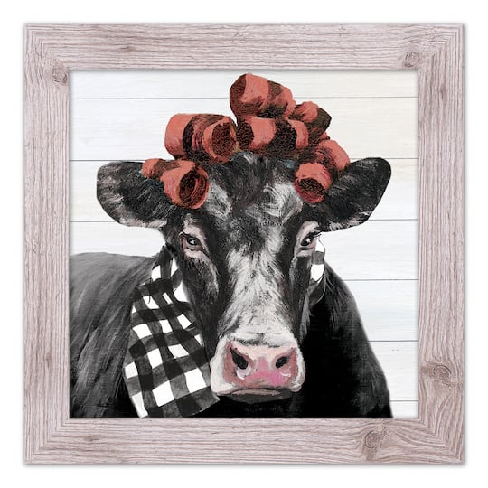 Country Curlers Cow Western Framed Print